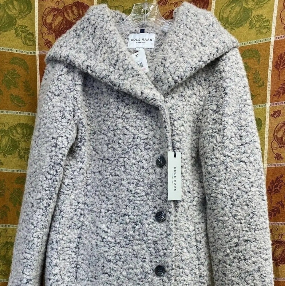Cole Haan Cole Haan Signature Asymmetrical Hooded Boucle Ladies Coat Size 6.